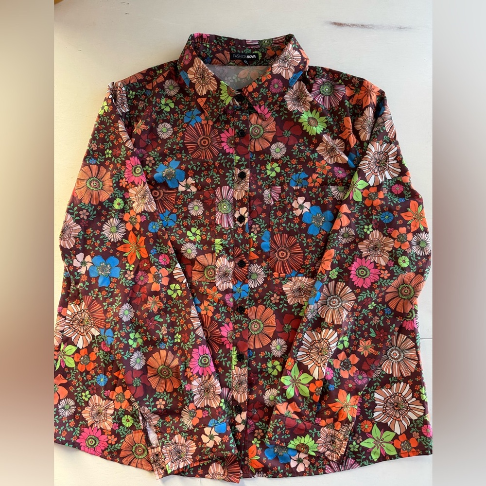 Fashion Nova Multicolor Floral Shirt button-up XL